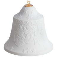 Baumschmuck Glocke mit Relief, Lebkuchenkette, Weiß, Biskuit, H 8 cm