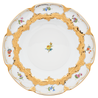 Suppenteller, Form "B-Form", Gestreute Blümchen, bunt, Goldbronze, leicht, ø 24 cm