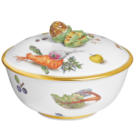 Dose mit Walnußknauf, Gemüse und Fruchtmalerei, alte Manier, Limitierte Meisterwerke, Ø 18,5 cm