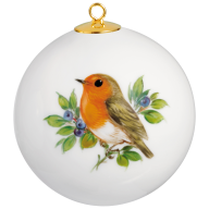 Ball, Vintage Birdpainting, Robin, gold rim, Ø 5 cm