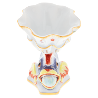 Eierbecher, Form "Schwanendessin", Indische Blumenzweige, gestreute Blümchen, Goldkante, Goldrand, H 7 cm