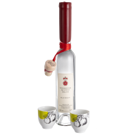 Quittenbrand-Set, 3-tlg., Meissener Spezialbrennerei Quittenbrand 0,2l, 42% vol., Schnapsbecher Quittendekoration