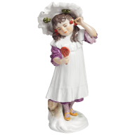 Mädchen mit Kirschen und Spiegel, Bunt staffiert, H 17,5 cm