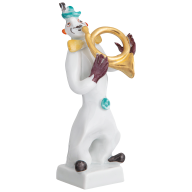 Clownskapelle Clown mit Horn, Bunt und gold staffiert, 9 cm