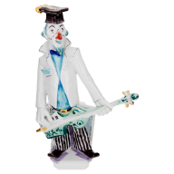 Künstlerkapelle Clown mit Gitarre, Platin staffiert, reich