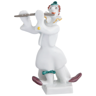 Clownskapelle Clown mit Querflöte, Platin staffiert, reich, 8 cm