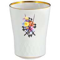 Champagnerbecher, Schwerterrelief, Blumen und Schachbrettmuster, H 10,5 cm