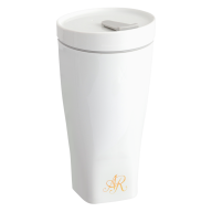 Coffee to go Becher mit Porzellandeckel, Form "Nova", Monogramm, 2 Buchstaben, gold, V 0,35 l