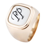 Siegelring eckig mit Monogramm (2 Buchstaben) in Schwarz, 64 mm, 925 Silber rosé vergoldet