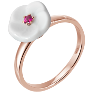 Ring Royal Blossom Basic Rubin, 750 Roségold, 1 Porzellanblüte S mit 1 Rubin 0,07ct, TW, VSI, Vollschliff Gut