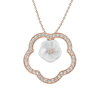Collier, Roségold 750, 1 Blüte S Meissener Porzellan, 1 Pavé Frame L, zus. 41 Brillanten ca. 0,50 ct, VSI TW, Länge 45cm, Öse bei