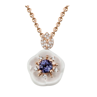 Collier Royal Blossom Gem "Tansanit Blau", 750 Roségold, 1 Porzellanblüte M, 1 Tansanit Blau 0,55 ct,  21 Brillanten 0,144 ct, TW,
