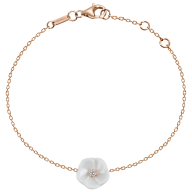 Armband Royal Blossom Basic, 750 Roségold, 1 Porzellanblüte S mit 1 Brillant 0,02 ct, TW, VSI, Vollschliff Gut, 19cm, Öse bei 17cm