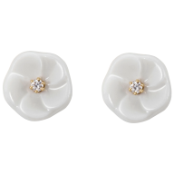 Ohrstecker Royal Blossom Basic, 750 Gelbgold, 2 Porzellanblüten S mit je 1 Brillant je 0,02 ct, TW, VSI, Vollschliff Gut