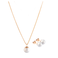 Set Pearl Collection Pure White, Ohrstecker & Collier 45 cm, 750 Roségold