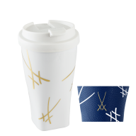 Coffee to go Becher mit Kunststoffdeckel und Manschette, Form "Nova", "Swords", V 0,35 l