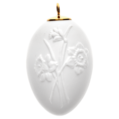 Osterei mit Relief, Narzissen, Weiß, Biskuit, H 5 cm