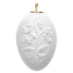 Osterei mit Relief, Veilchen, Weiß, Biskuit, H 5 cm