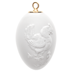 Osterei mit Relief, Hahn und Henne, Weiß, Biskuit, H 5 cm