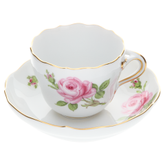 Espressotasse, Form "Neuer Ausschnitt", Rose mitte, bunt, Goldrand, V 0,1 l