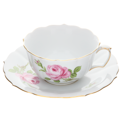 Teetasse, Form "Neuer Ausschnitt", Rose mitte, bunt, Goldrand, V 0,2 l