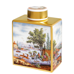 Teedose "Jagdszenen", Jagdszenen nach Wouvermann, H 12,6 cm