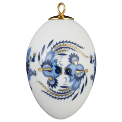 Easter egg, Court dragon, light blue, gold accents, white rim, H 5 cm