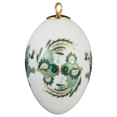 Easter egg, Court dragon, green, gold accents, white rim, H 5 cm