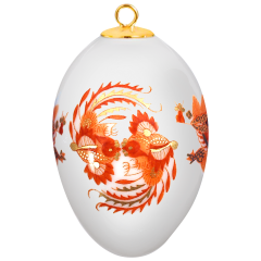Easter egg, Court dragon, red, gold accents, white rim, H 5 cm