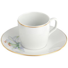 Espresso cup & saucer, Shape "MEISSEN® Cosmopolitan", "Giant Bloom", Lily, gold rim, V 0,05 l
