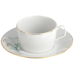 Coffee cup & saucer, Shape "MEISSEN® Cosmopolitan", "Giant Bloom", Lily, gold rim, V 0,25 l