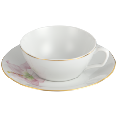 Tea cup & saucer, Shape "MEISSEN® Cosmopolitan", "Giant Bloom", Hibiscus, gold rim, V 0,2 l