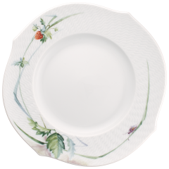 Brotteller, Form "Wellenspiel Relief", Waldflora mit Insekten, Erdbeere, Ø 19,5 cm