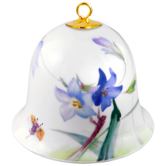 Miniatur-Glocke, Waldflora mit Insekten, Glockenblume, weißer Rand, H 5 cm