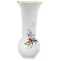 Vase Kirschen/Schmett, bunt und gold staffiert, H 30 cm