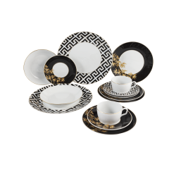 Starter-Set, 14-tlg. für 2 Personen, Form "MEISSEN® Cosmopolitan", "Golden Bamboo", schwarz