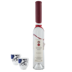 Schlehengeist-Set, 3-tlg., Meissener Spezialitätenbrennerei Schlehengeist 0,2 l, 42% vol., Schnapsbecher, Schlehendekoration