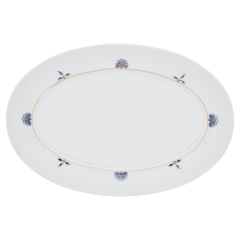 Platte, oval, Form "No 41", Noble Blue, Blütenzweige, Blütenrosetten, L 30 cm