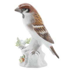 Vogel Sperling, Bunt staffiert, H 14 cm