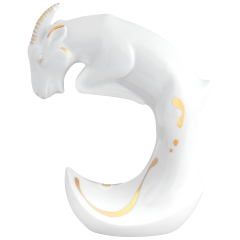 Chinesisches Tierkreiszeichen Ziege, Gold staffiert, H 12,5 cm