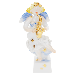 Engel mit Saxophon, Bunt und gold staffiert, H 10 cm
