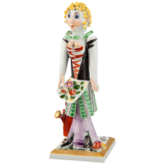 Gärtnermädchen mit Gießkanne, Bunt und gold staffiert, H 18 cm