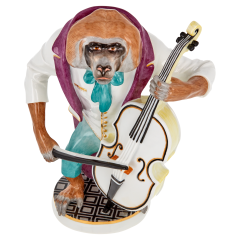 Affenmusiker Mantelpavian mit Bassgeige