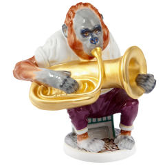 Affenmusiker Orang-Utan mit Tuba, H 18 cm