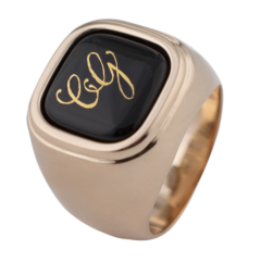 Siegelring eckig mit Monogramm (2 Buchstaben) in Gold auf schwarzem Fond, 66 mm, 925 Silber rosé vergoldet