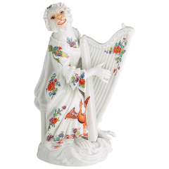 Affenkapelle Harfenistin, Alte indische Blumen und Kranichmalerei, H 12 cm