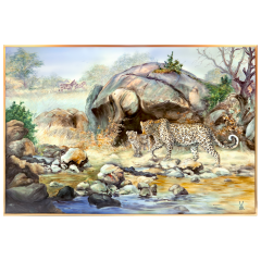 Wandbild, Leopardin am Wasser, 36 x 53 cm