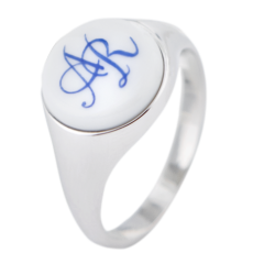 Master-Siegelring rund mit Monogramm (2 Buchstaben) in Kobaltblau,  925 Sterlingsilber