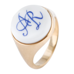 Siegelring rund mit Monogramm (2 Buchstaben) in Kobaltblau, 68 mm, 925 Silber rosé vergoldet