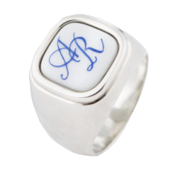 Siegelring eckig mit Monogramm (2 Buchstaben) in Kobaltblau, 56 mm, 925 Sterlingsilber